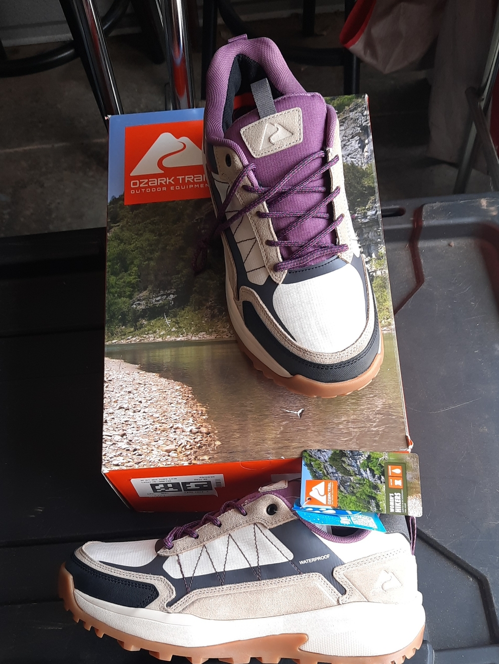Womens Ozark Trail Cream, Black & Purple Hiker Trail Athletic Sneakers